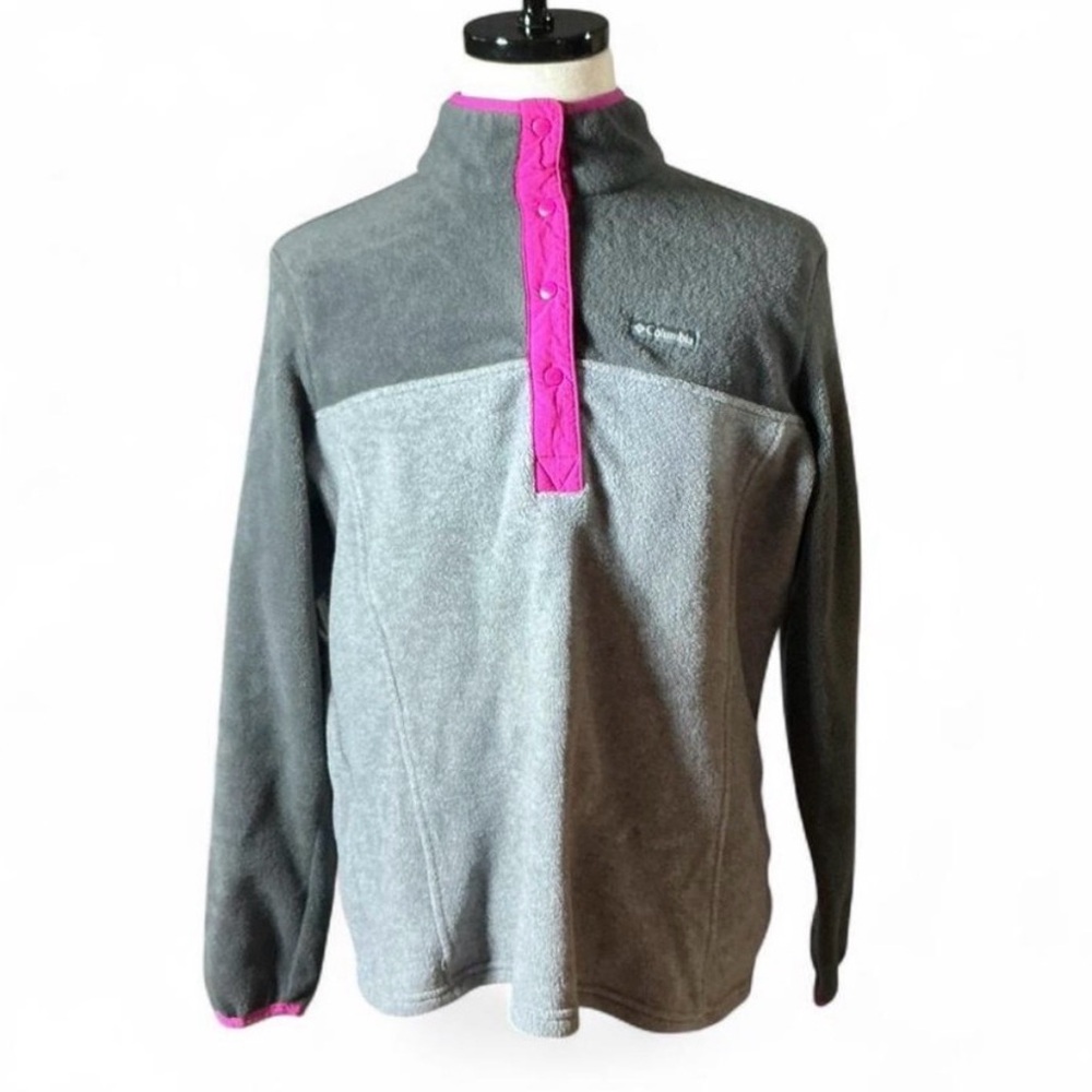 Columbia Womens Fleece Pullover Jacket Snap Neck Gray Pink‎ XL